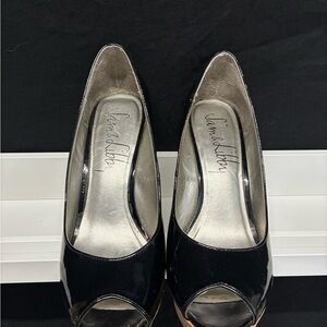 Sam & Libby Glossy Black Peep-Toe Heels